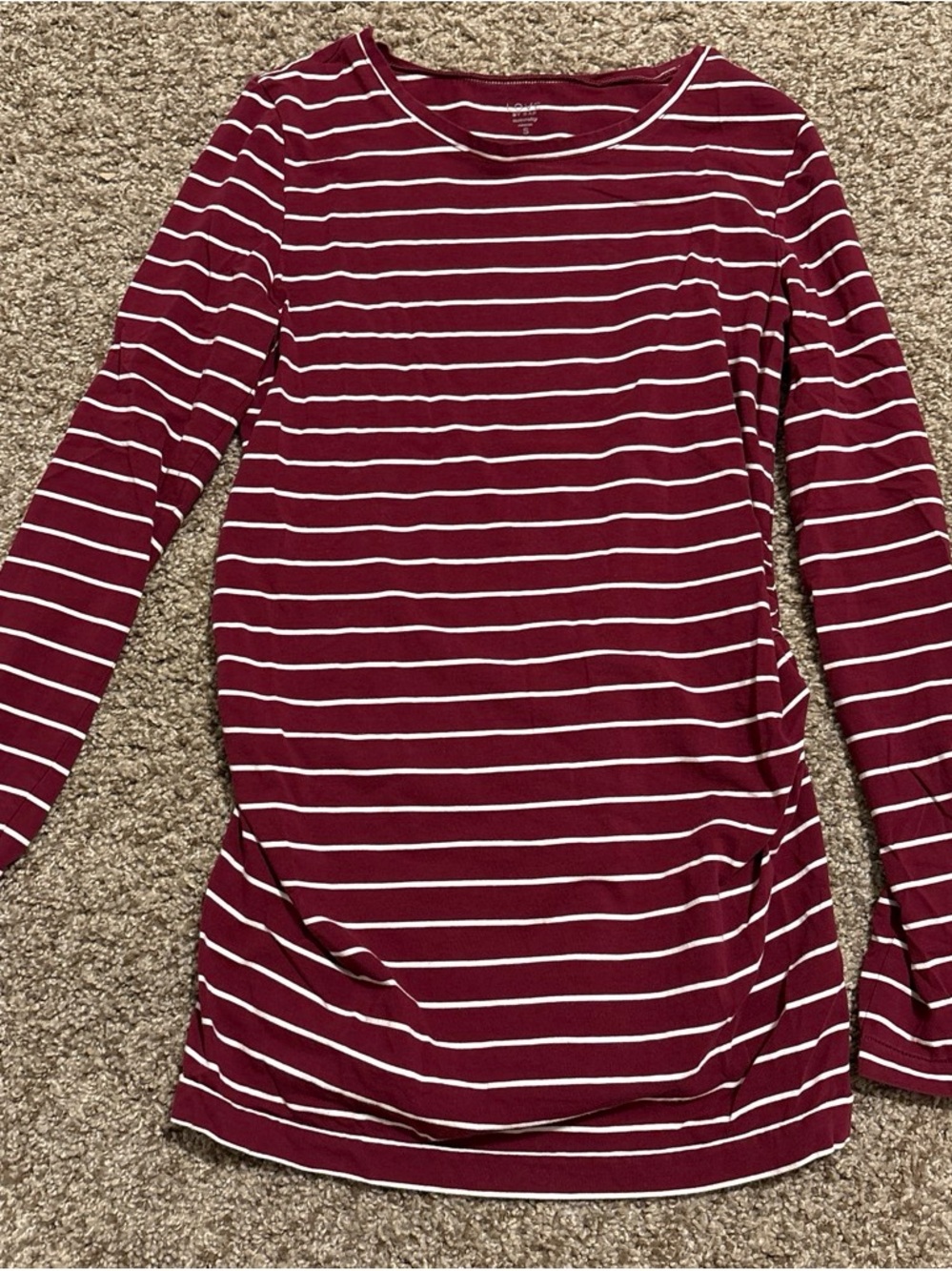 Striped Maroon & White Long Sleeve Maternity Top